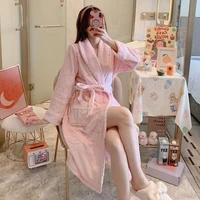womens nightwear nightdress roupao de banho plus size pajamas solid color flannel home clothes for bath robe women schlafanzug