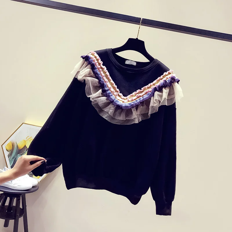 Quality Women Sweatshirt Pullovers Lady Autumn Winter Warm Long sleeve Ruffles Tops | Женская одежда