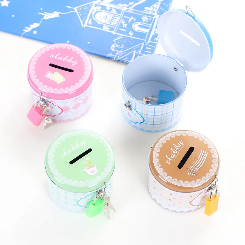 Круглый мультяшный копилка для монет 1 шт. металлическая с замком детский подарок