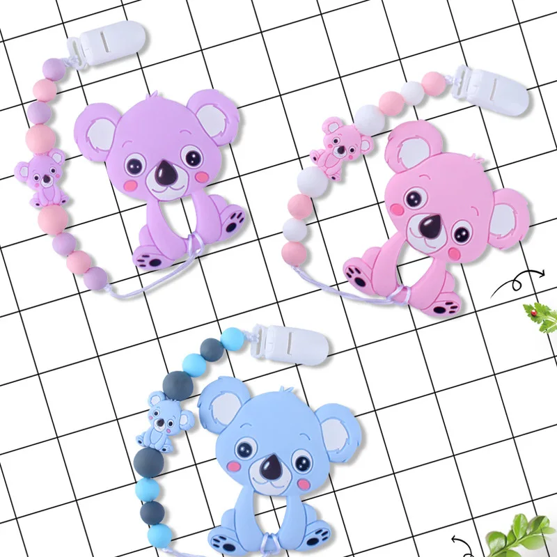 

Baby Teether Bracelet Food Grade Silicone Chews Nurse Gift Toys Koala Teething Necklace pacifier clip with name DIY BABY custom