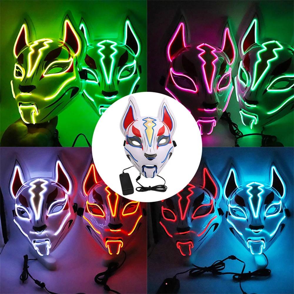 Светодиодная маска лиса на все лицо неоновая светодиодсветодиодный для