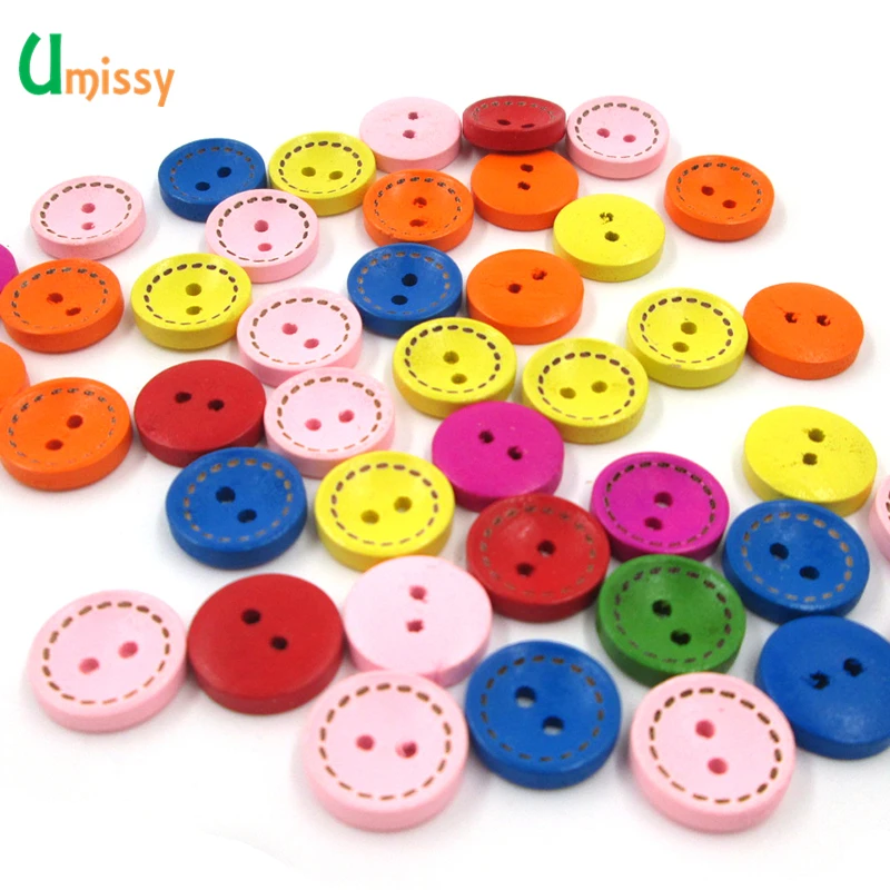 100 шт Круглые разноцветные Деревянные Кнопки DIY Скрапбукинг ремесла украшения
