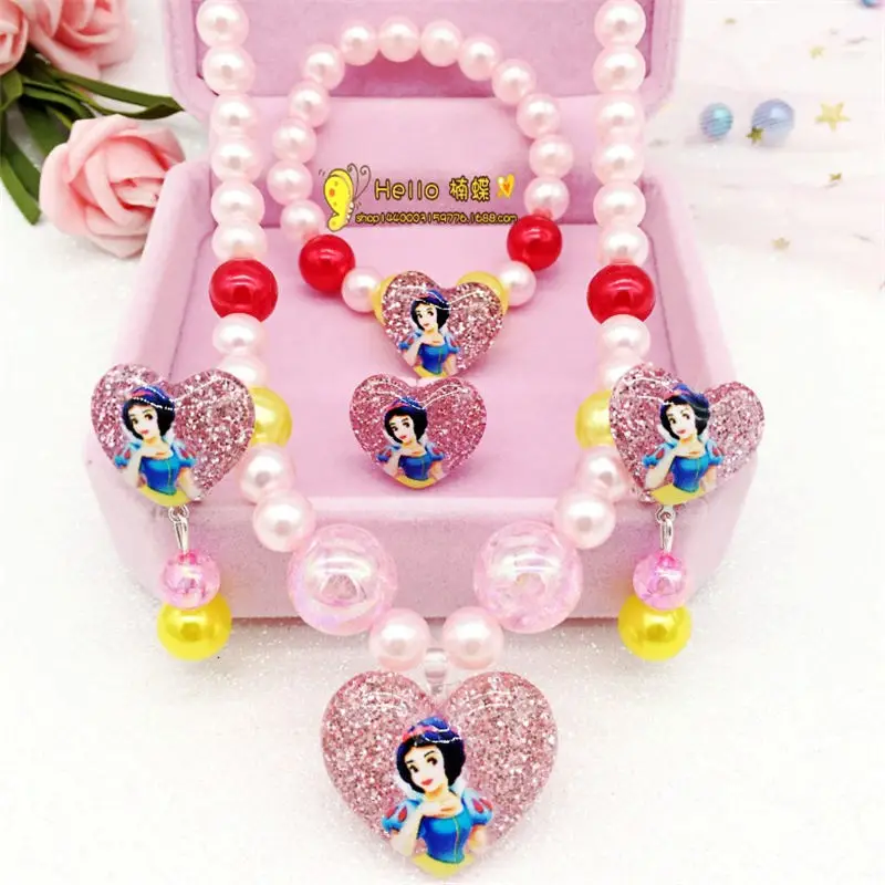 

2021 Disney 4pcs/lot Frozen Children Girls Princess Necklace toys Bracelet Earrings Rings Accessories Paper Cards Birthday Gifts
