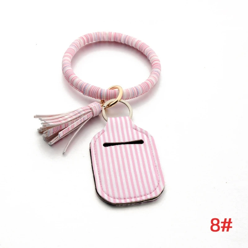 

Rainbow Leopard Print Wristlet Leather Keyrings Hand Sanitizer Keychain Holder XXFD