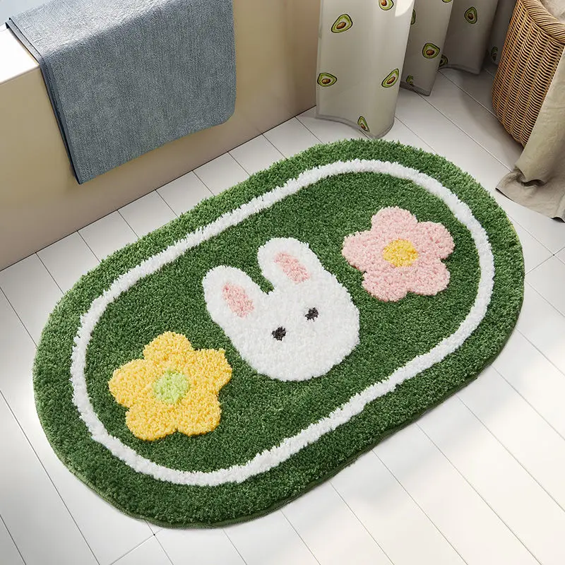 

Cartoon Flocking Bath Rug Non-slip Absorbent Bathroom Doormat Soft Bath Mat Fluffy Kitchen Entrance Doormat Kitchen Mat