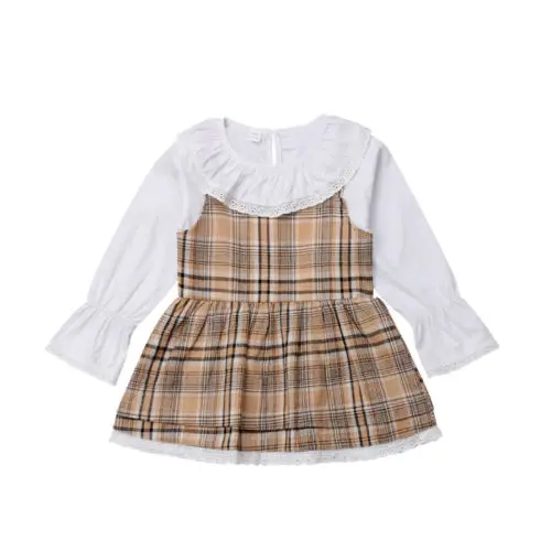Кружевное клетчатое платье для маленьких девочек лоскутное праздвечерние с