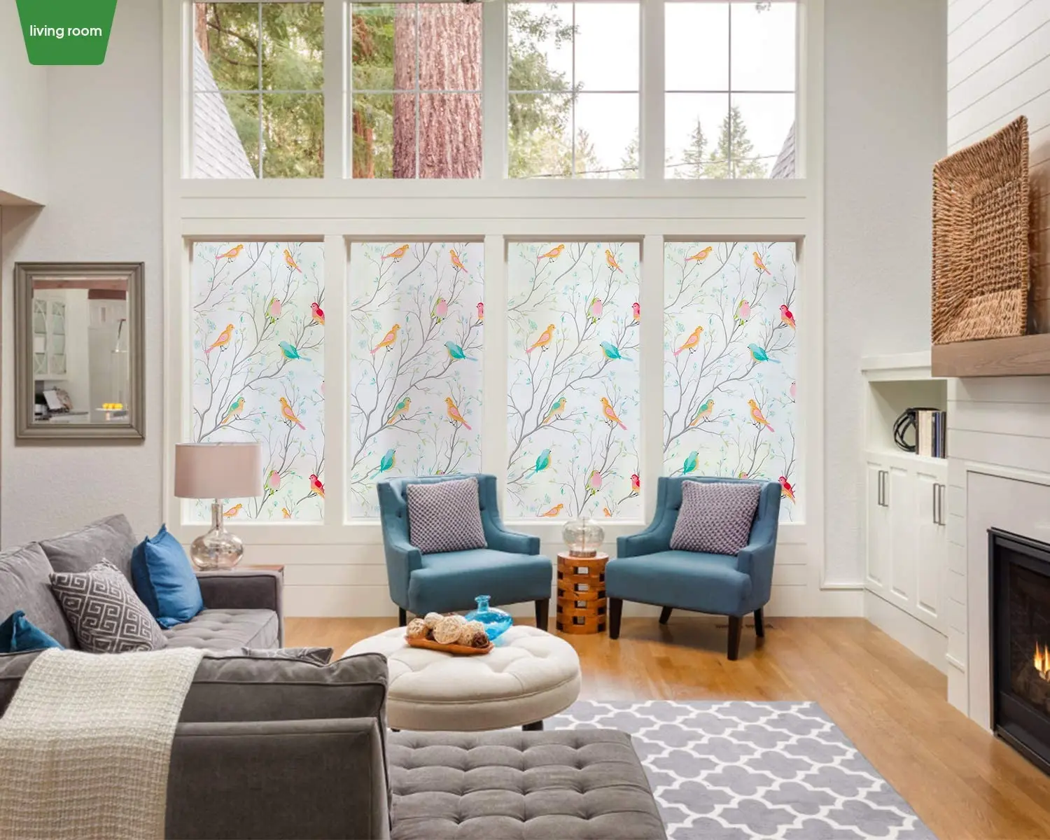 

3D Privacy Decorative Bird Window Film Frosted Static Cling Heat Control Window Tint Film Non Adhesive Anti Uv Window Decals