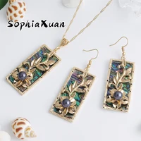 sophiaxuan abalone shell necklace earrings jewellery set hawaiian samoa blue necklace earrings and neckless set for women 2021