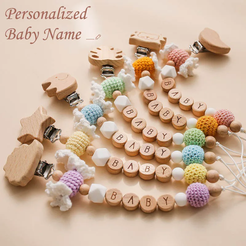 

Baby Teether Personalized Name Handmade Silicone Pacifier Chain Clips Chews Nurse Gift Toys Teething Necklace DIY BABY Gift