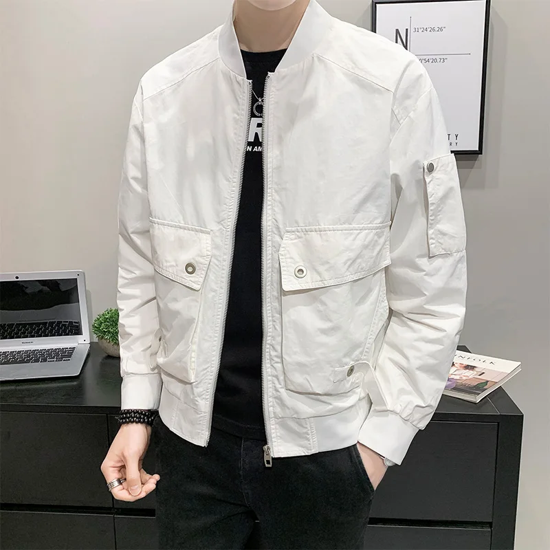 

2021 Bomber Jacket Men Casual Business Baseball Jackets Solid Color Slim Fit Windbreaker Harajuku Streetwear Zipper Coat Outwear
