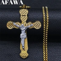 2022 christian stainless steel cross jesus necklace chain for women gold color big long necklace jewelry cruz colgante n4500s02