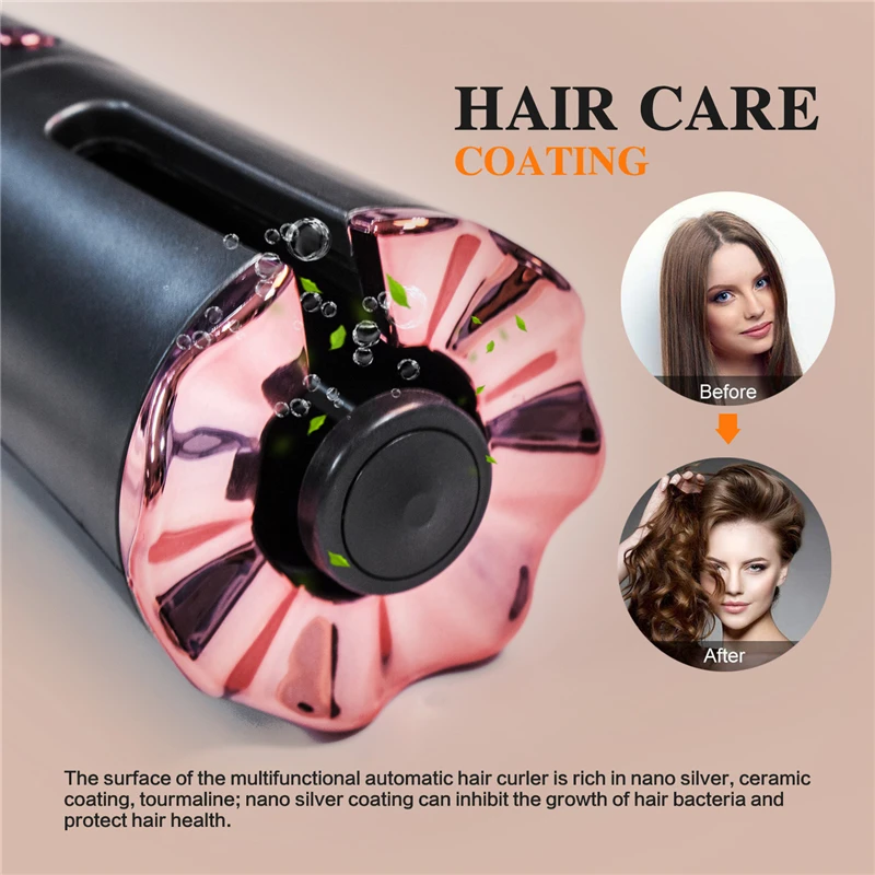 

Anti-Scaled Design Curling Iron Automatic Hair Curler Rotating USB Charging Cordless Curling Iron