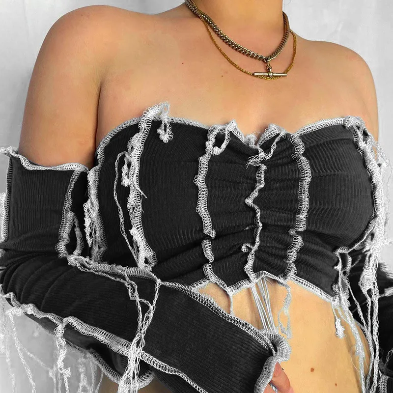 

Sexy T Shirt for Women Off Shoulder New Stylish Slash Neck Long Sleeve Short Tops for Woman Solid Color Fashion Ropa Para Mujer