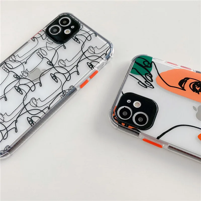 

INS Funny Artistic Portrait Silicone Phone Case For iPhone 11 Pro MAX X XSMax XR XS 7 8 Plus SE 2020 Clear Shockproof Soft Cover