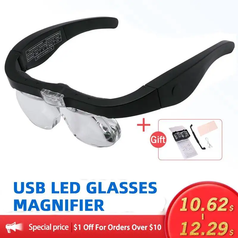 

лупа с подсветкой Светодиодный светильник увеличительное очки лупа 1.5X 2.5X 3.5X 5.0X USB Перезаряжаемые для чтения ювелиров инструмент для ремонт...