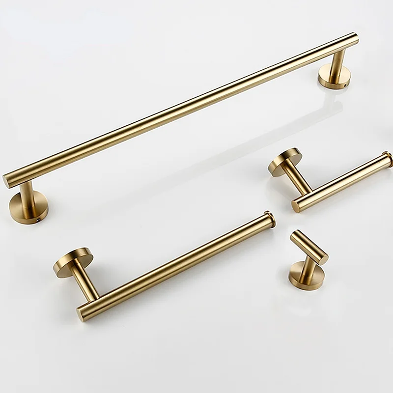 

Brushed Golden Stainless Steel Round Toilet Paper Holder Robe Hook Towel Bar Wall-mounted Hand Towel Bar Bathroom Accessory Kit