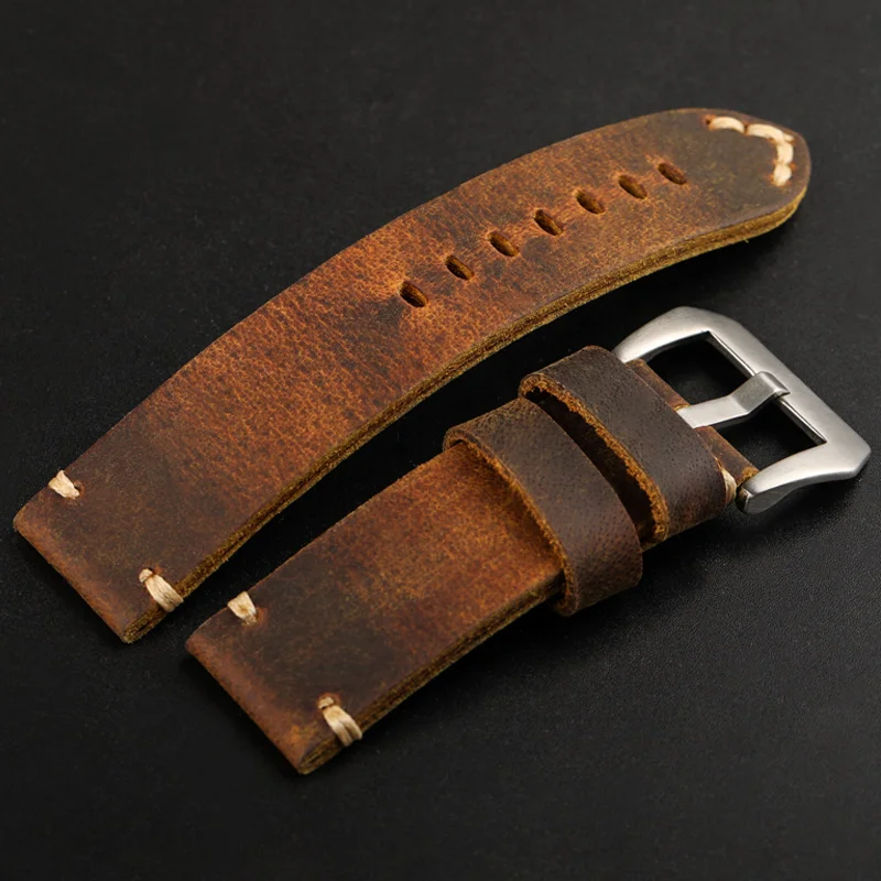 

Hand-folded edging Leather Strap Vintage 20 22 24MM Wide Suitable for various casual watch Formal watches Dark brown Watch Band