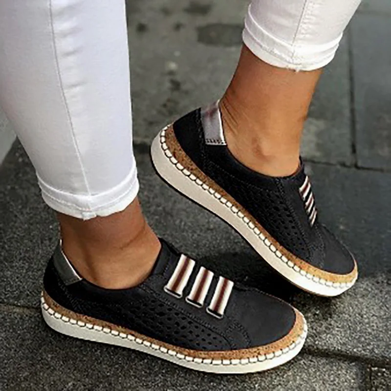 Women Summer Flats Shoe Zapatos Mujer Cut Out Vintage Flock Light Simple Soft Shoe Woman Sapato Chaussure Womans Shoes - Color: B