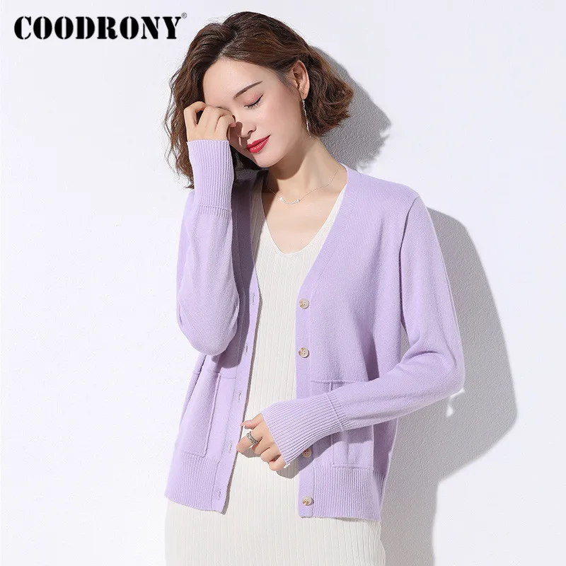 

COODRONY Brand V-Neck Bright Color Wool Women's Clothing 2020 Autumn Winter Streetwear Knitted Casual Slim Female Sweaters W1045