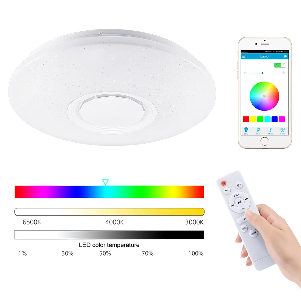 Музыкальный светодиодный потолочный светильник 36-60 Вт RGB со встроенным