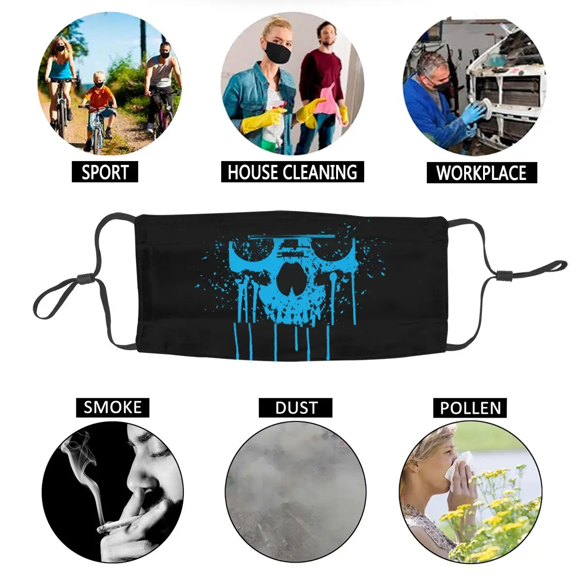 

Men Skull Radio Mask For Face Dustproof 80s Nostalgia Player Graphic Protection Cover Respirator Reusable Mouth Muffle