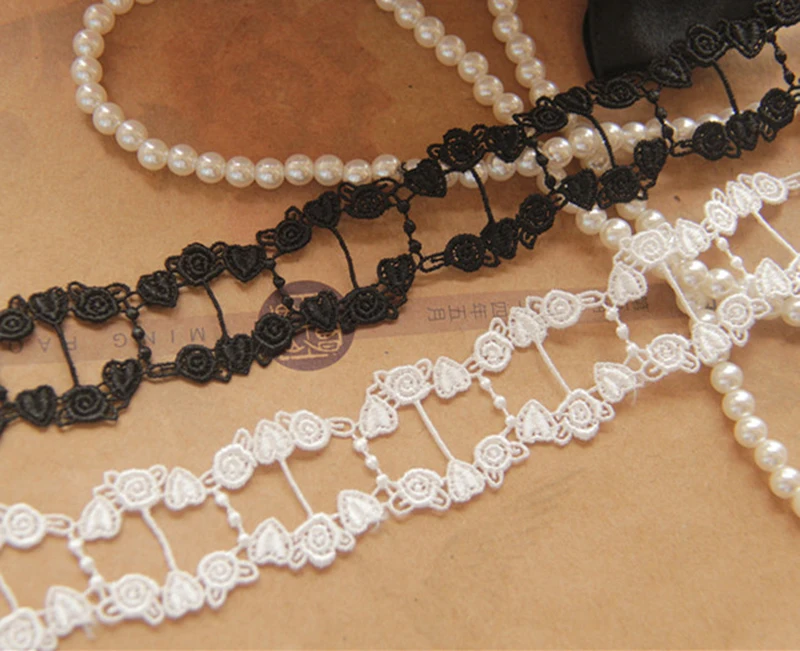

10Yards White Black Rose Flower Hearts Wedding Two Sides Hollow-out Venice Lace Trim Polyester Applique Sewing Trims Craft