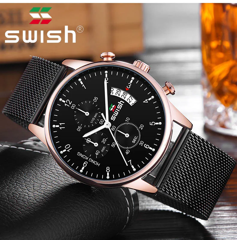 SWISH 2019 Топ бренд часы Мужские кварцевые мужские календарь спортивные