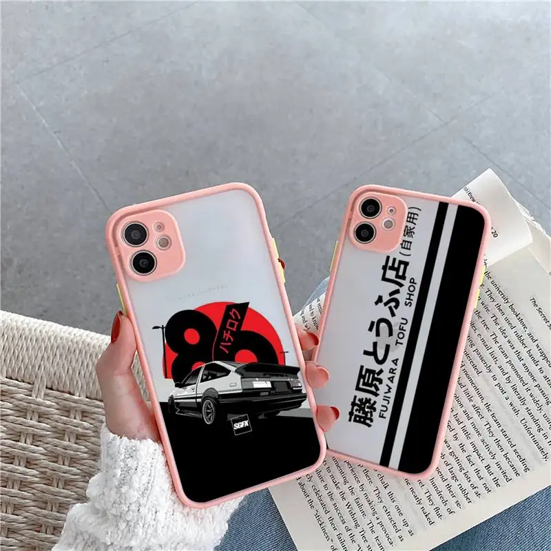 

Initial D Phone Case For iPhone 12 11 Mini Pro XR XS Max 7 8 Plus X Matte transparent Pink Back Cover