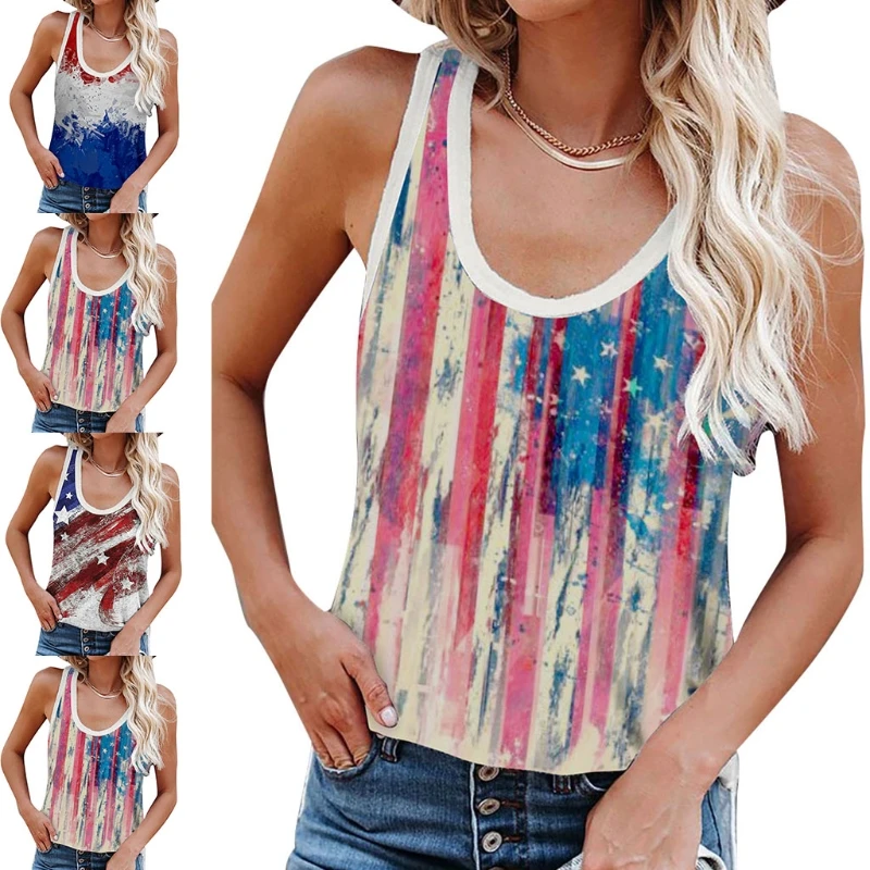 Женская летняя майка без рукавов с круглым вырезом свободная рубашка принтом в