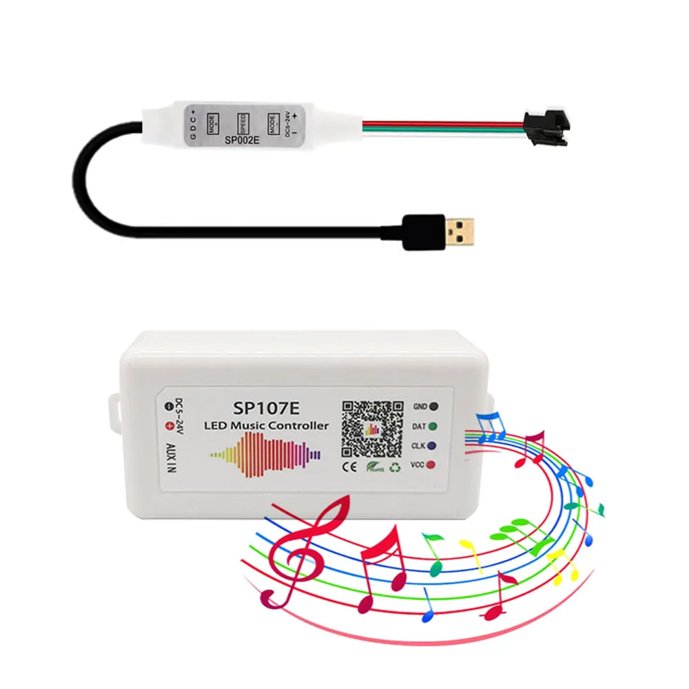 SP107E LED Controller Bluetooth Pixel IC SPI Music by Phone APP per WS2812 SK6812 RGBW APA102 Strip SP002E Controller USB DC5-24