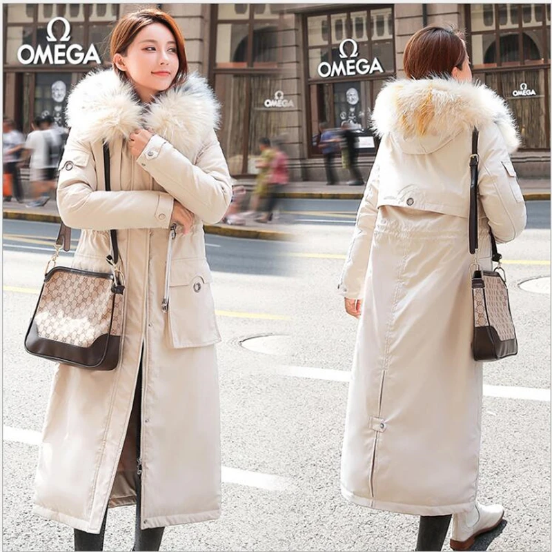 

winter coat women 2019 Large fur collar hooded down cotton long jacket female parka outwear Lamb liner jaquetas feminina 382