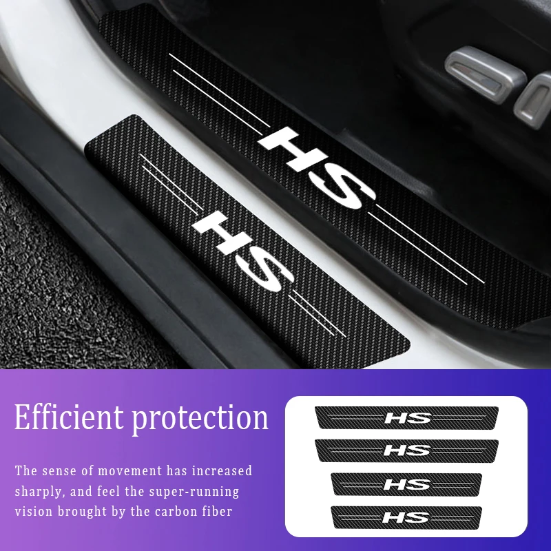 

4Pcs Decal Car Sticker Door Carbon Leather Fiber Sill Plate For HS MG Logo For 2018 2019 2020 Type Auto Accessories