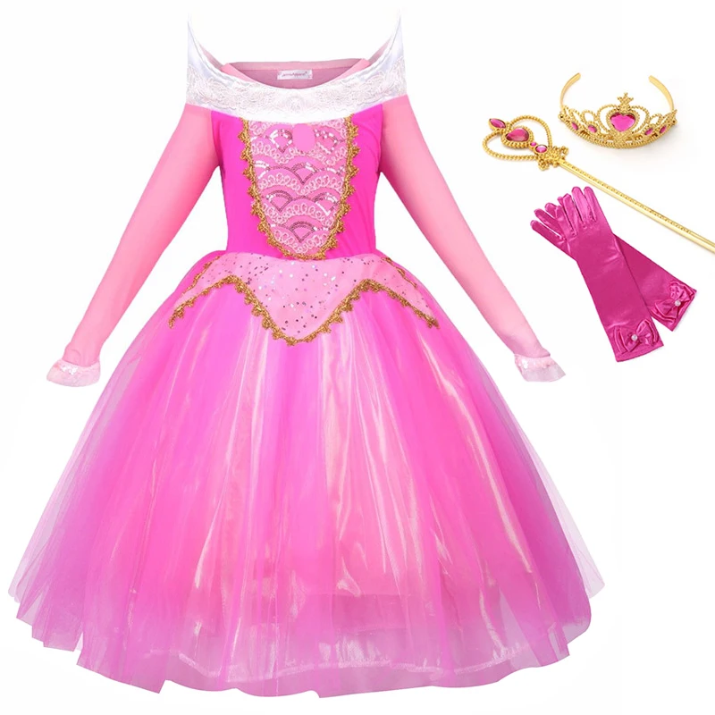 F Set Костюм принцессы Авроры для костюмированной вечеринки; платье Спящей красавицы; детское нарядное бальное платье; детское платье Авроры на день рождения; платье на Хэллоуин для девочек - Цвет: F Set