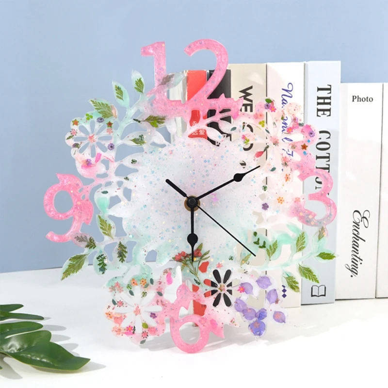 

Flower Clock Wall Decoration Crystal Epoxy Resin Mold Ornaments Silicone Mould P82D
