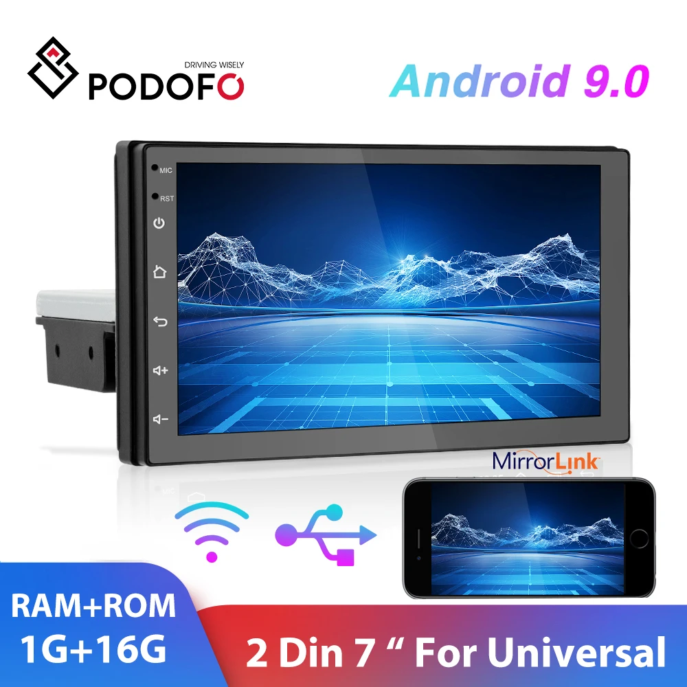 Podofo 2 Din Android 9 0 автомобильный мультимедийный плеер автомобиль радио GPS WI FI авто для
