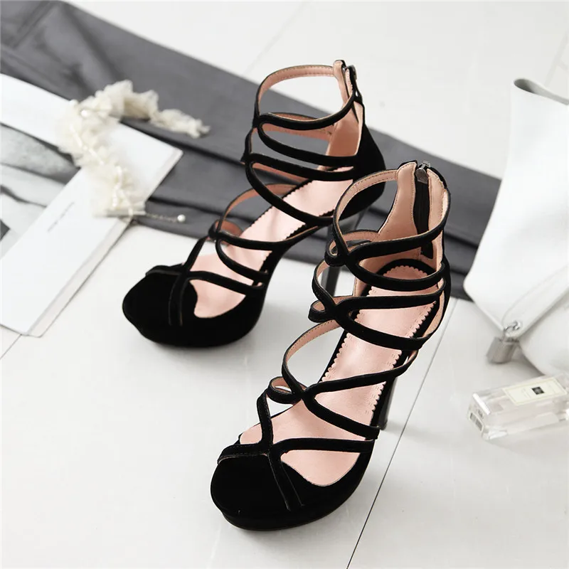 

ASUMER 2021 new arrive women sandals flock hollow out summer high heels platform sandals zip sexy party prom shoes woman