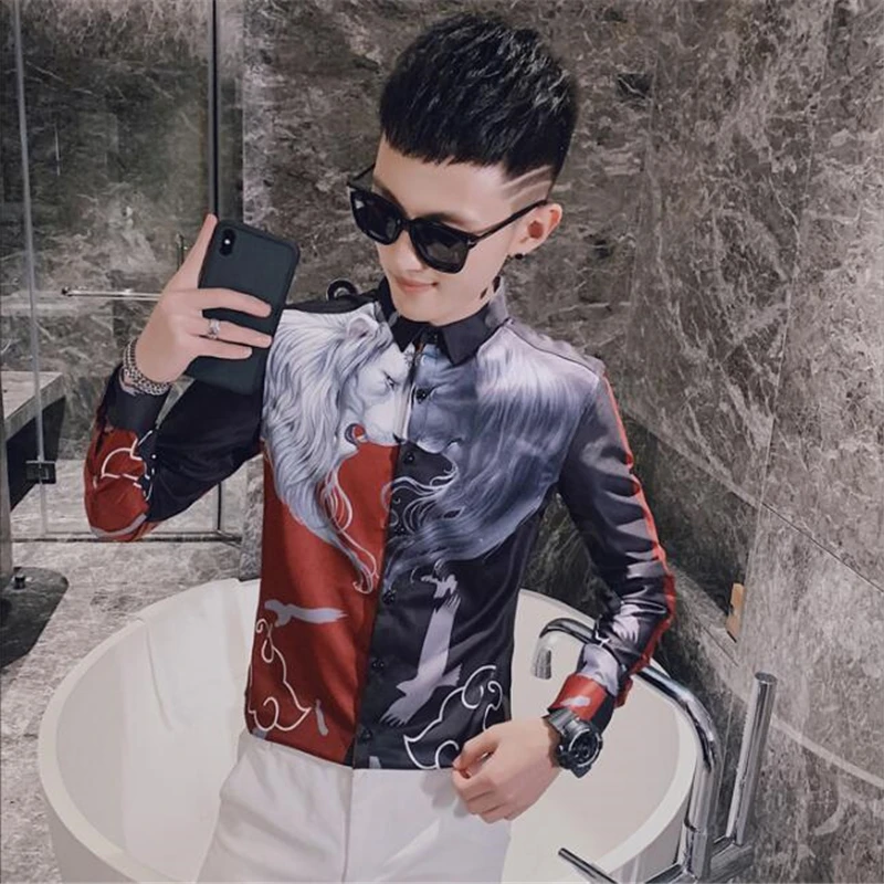 

Lion Pattern 3D Print Fashion Casual Slim Long Sleeve Shirt Men Autumn New Quality Polyester Soft Smooth Camisa Masculina M-XXXL
