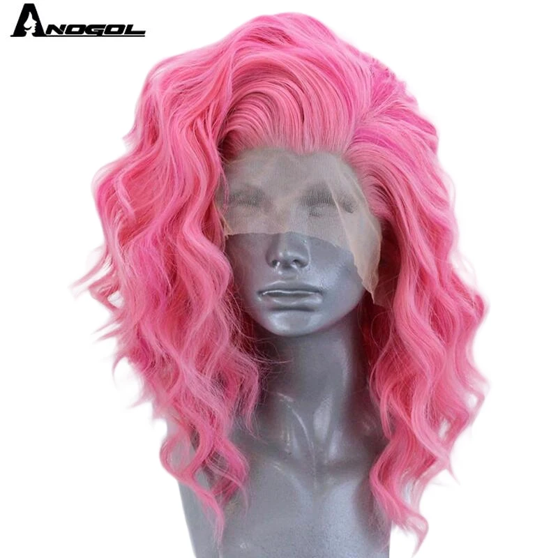 Raspberry Pink Anogol короткие рулон розовые оборки часть высокое Температура волокна синтетические Синтетические волосы на кружеве парики из натуральных волос для белый Для женщин - Цвет: Raspberry Pink