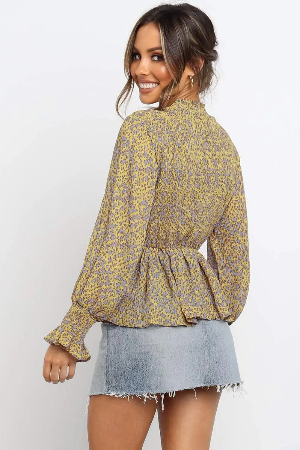 Блузка женская демисезонная с длинным рукавом и цветочным принтом|Блузки| |