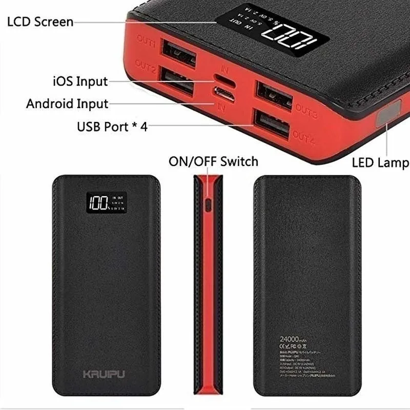 30000mAh внешний аккумулятор большой емкости с ЖК-цифровым дисплеем 4USB порт