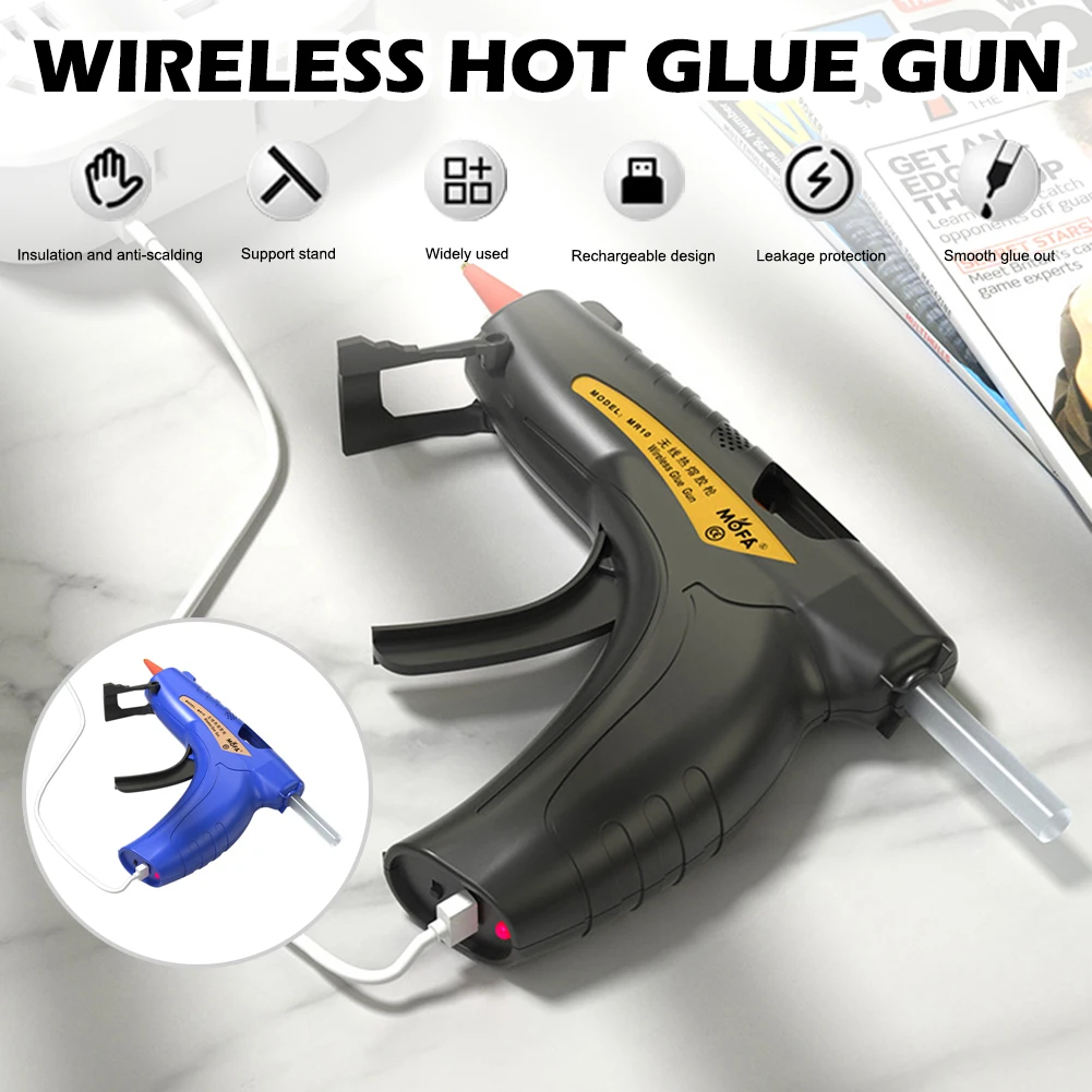 

Hot Melt Glue Gun 11W Rechargeable Glue Applicator with 2Pcs 7mm Sticks Home Improvement Repair School Home DIY Craft Tools