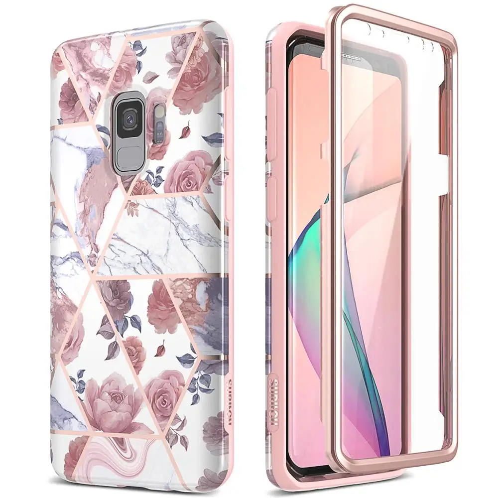 2 в 1 мягкий чехол для samsung Galaxy S9 Plus с мраморной розой бронзирующий устойчивый к