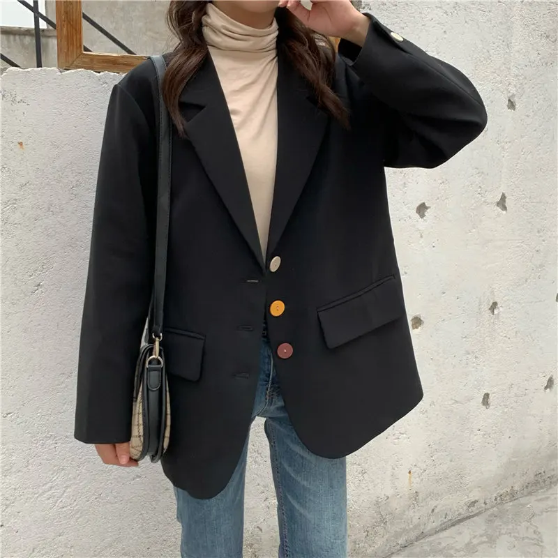 

HziriP Stylish Women Slim All Match Chic 2020 Loose Solid Spring Coats Gentle New Tops Casual Vintage High Street Blazers