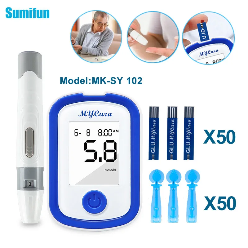 

Medical Portable Blood Glucose Meter Kit Test Strips Needles Lancets Adult Diabetes Blood Sugar Level Monitoring Health Care