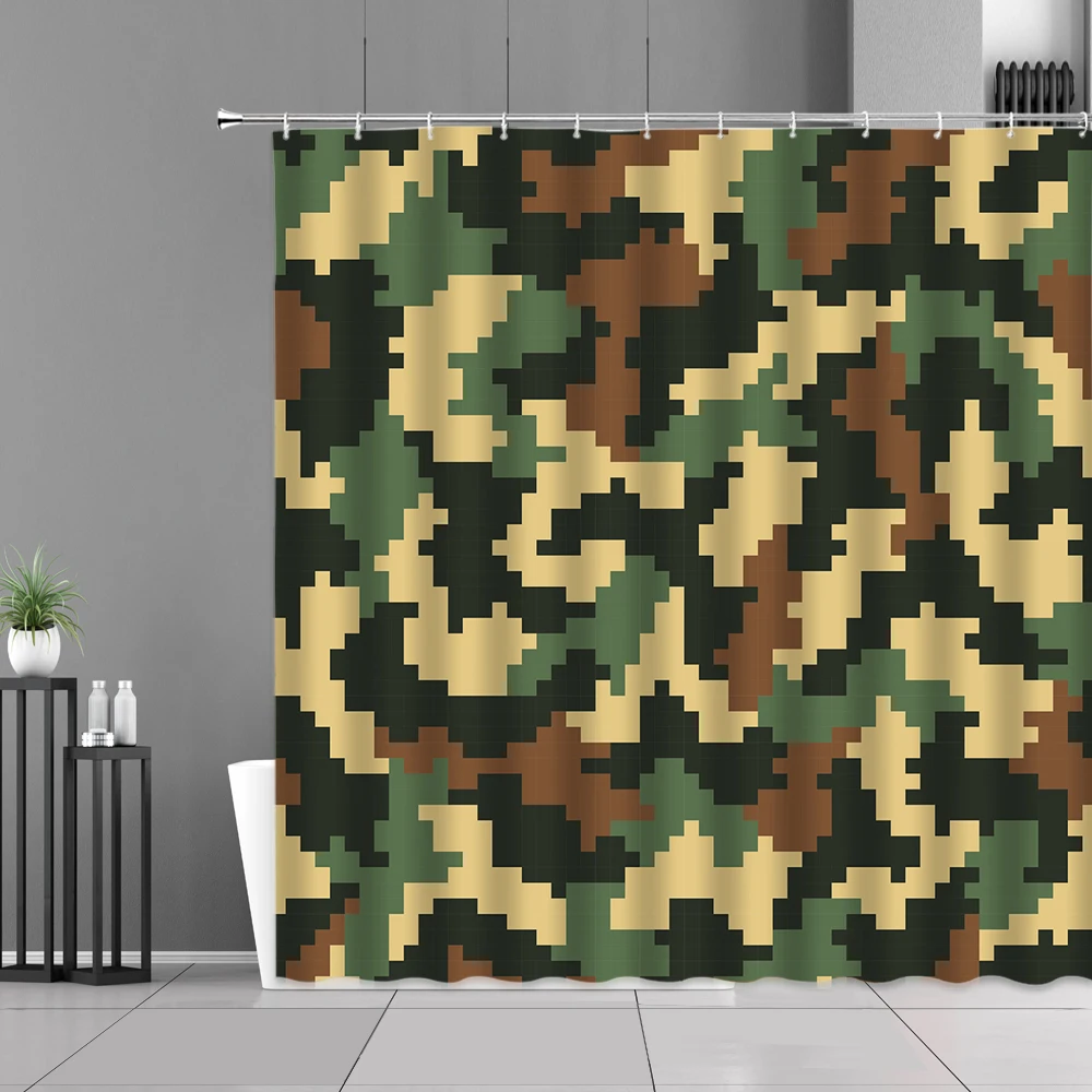 

Камуфляжная занавеска для душа с узором, s-образные крючки, занавеска для ванной комнаты, домашний декор, фоновая подвесная ткань, аксессуар...