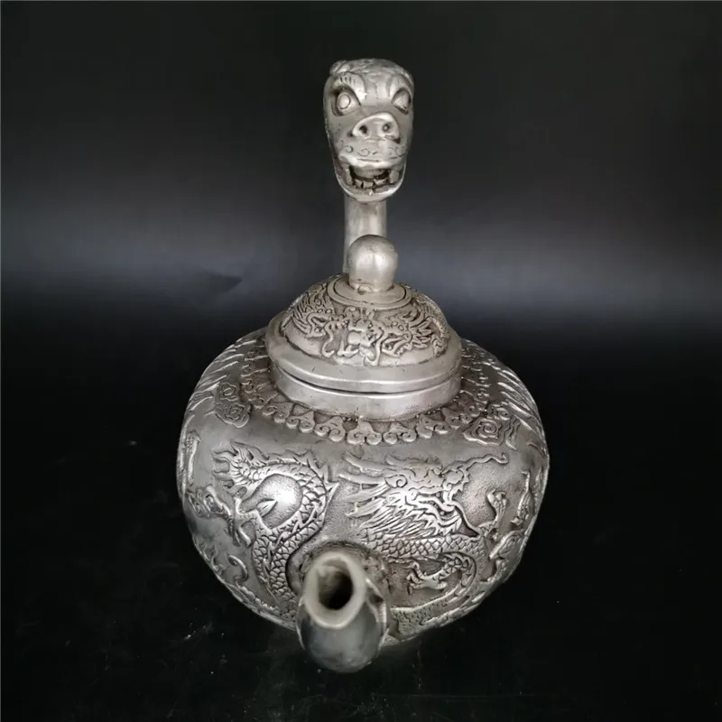 Винный горшок в форме дракона тибетский серебряный резной год | Дом и сад