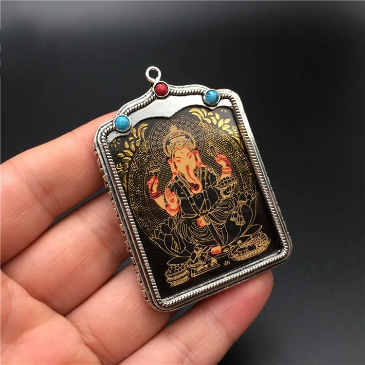 Древнее тибетское серебро инкрустированное черным золотом Thangka и фирменным