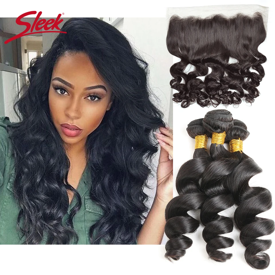Sleek Remy Brazilian Loose Wave Human Hair 3 Bundles With Frontal 8-30 inches Natural Color Human Hair Extension Free Shipping