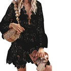 Женское белоечерное летнее сексуальное кружевное ажурное мини-платье Бохо С V-образным вырезом, однотонное длинное платье-сарафан