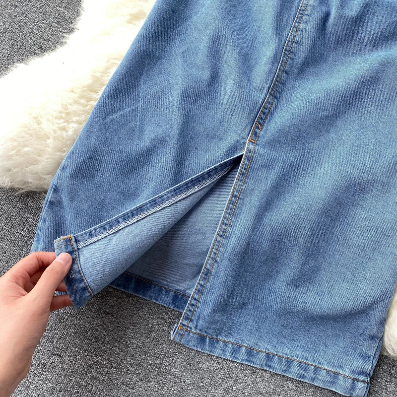 

Fashion Vestidos Summer Women Jeans Dress Square Neck Single Breasted Split Women Bodycon Dress B392